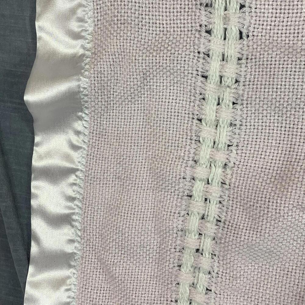 Hand Woven Soft Pink Knit Baby Blanket with Satin Trim - Picture 4 of 7